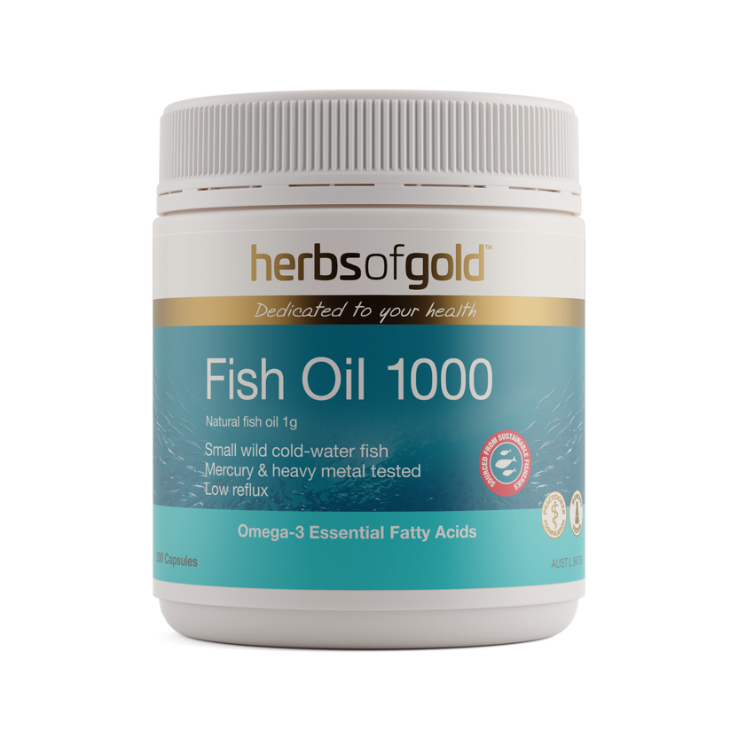 Front view of Herbs of Gold Fish Oil 1000 200 capsules