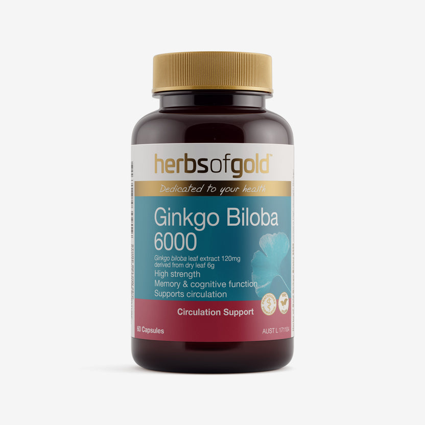 Front view of Herbs of Gold Ginkgo Biloba 6000 60 capsules