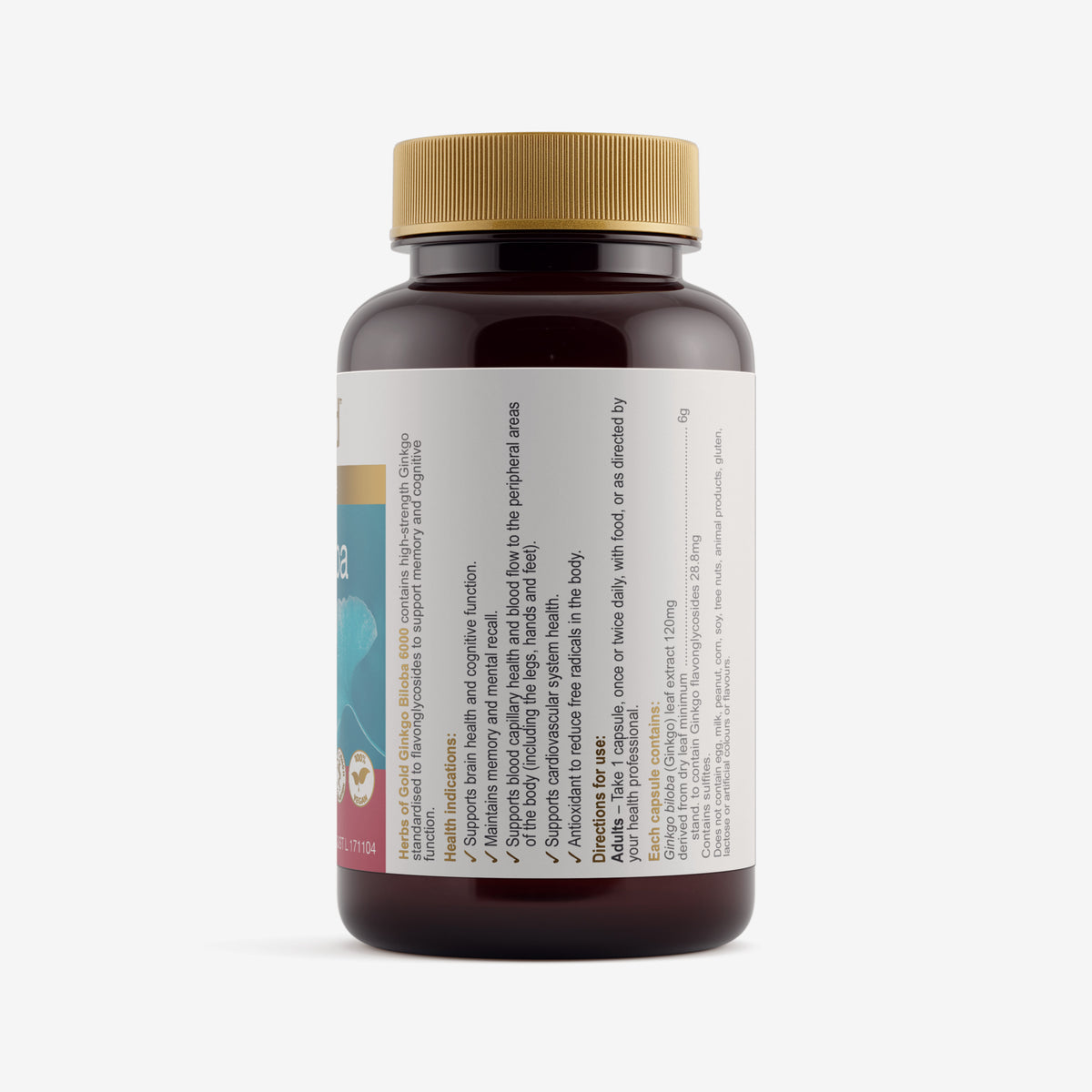 Ingredients panel for Herbs of Gold Ginkgo Biloba 6000 60 capsules