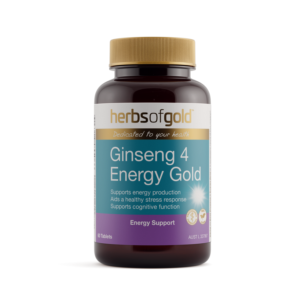 Front view of Herbs of Gold Ginseng 4 Energy Gold 60 tablets