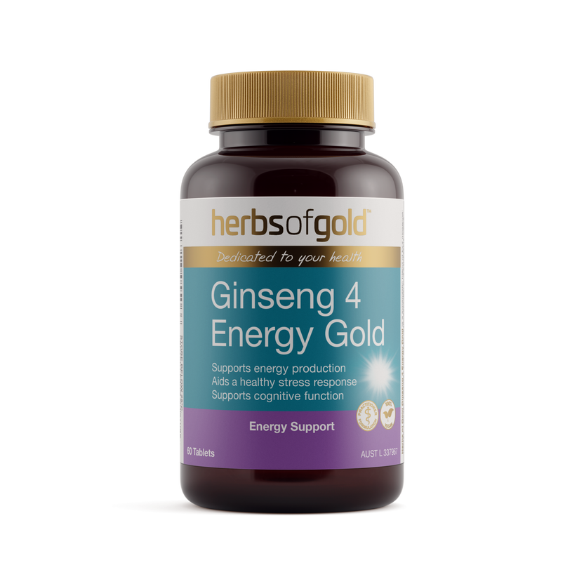 Front view of Herbs of Gold Ginseng 4 Energy Gold 60 tablets