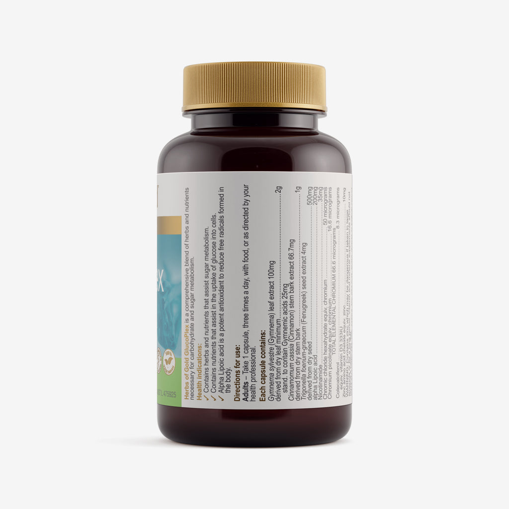 Ingredients panel for Herbs of Gold Glucoplex 60 capsules