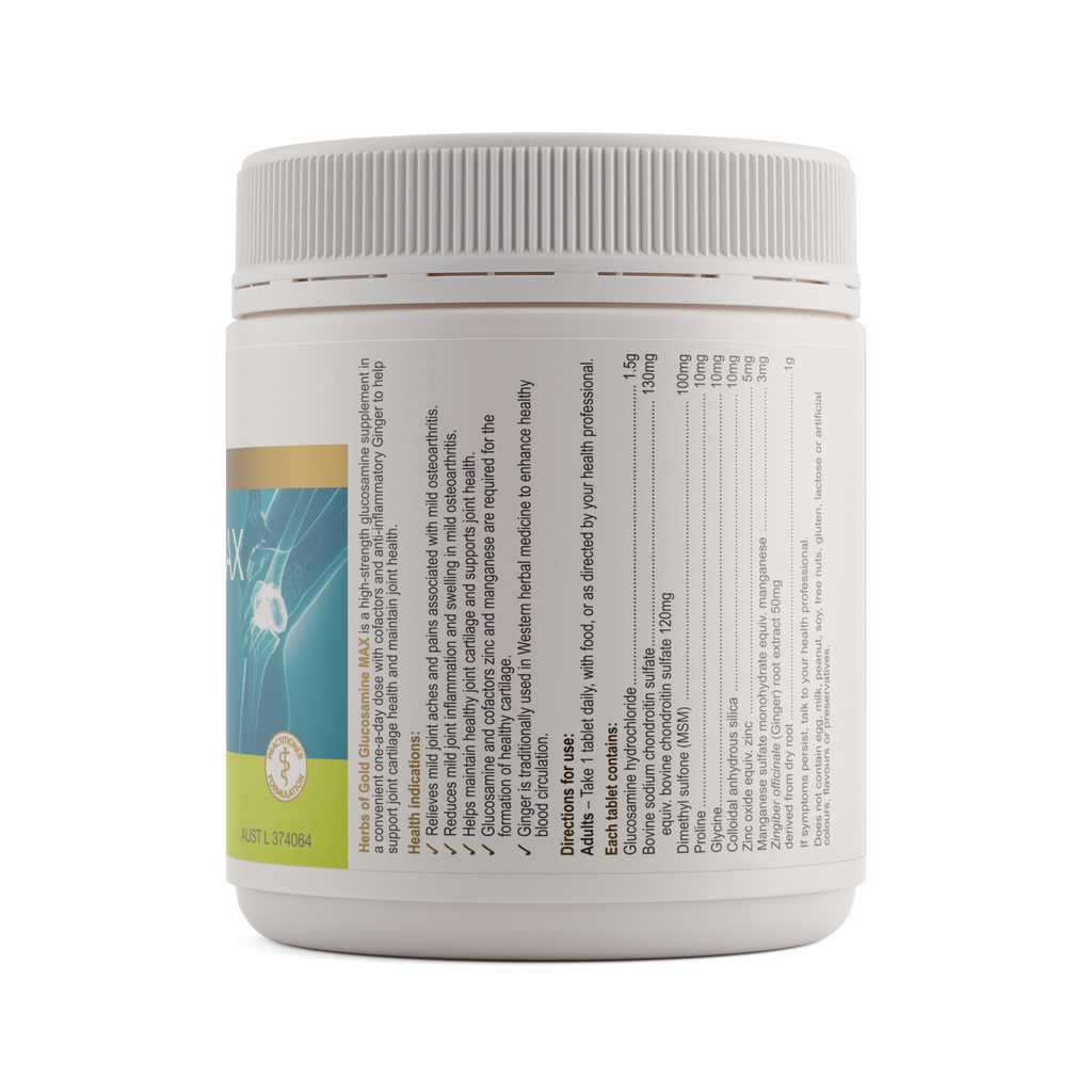 Ingredients panel for Herbs of Gold Glucosamine Max 180 tablets