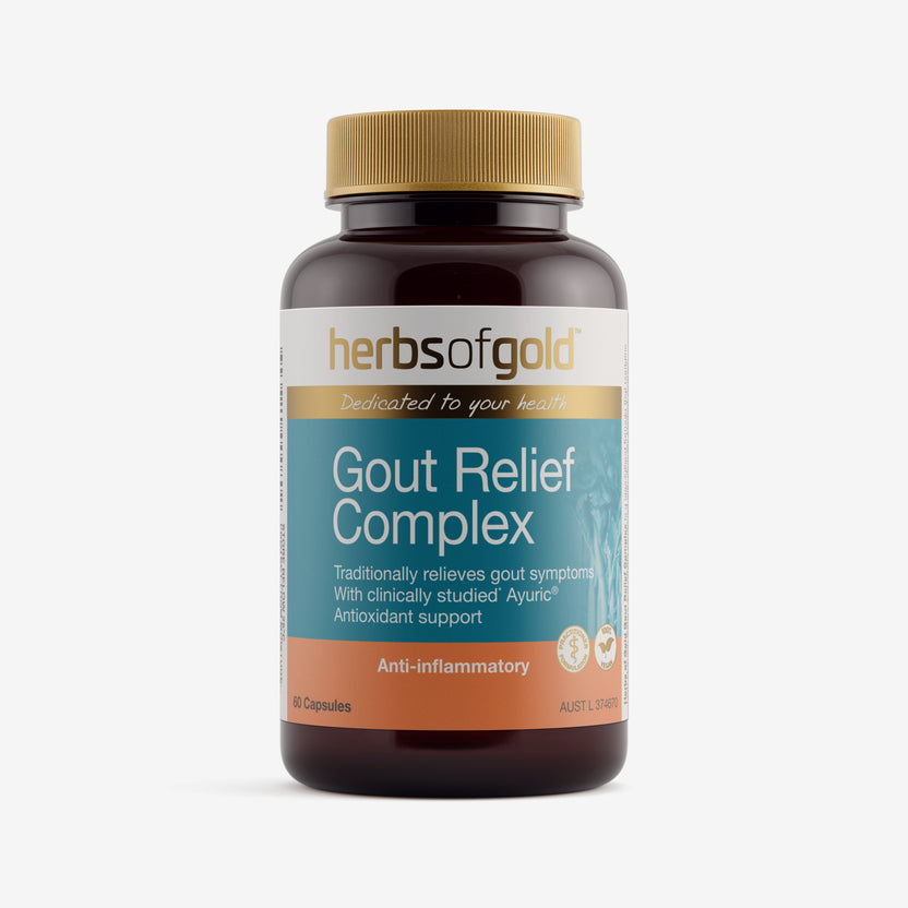 Front view of Herbs of Gold Gout Relief Complex 60 capsules