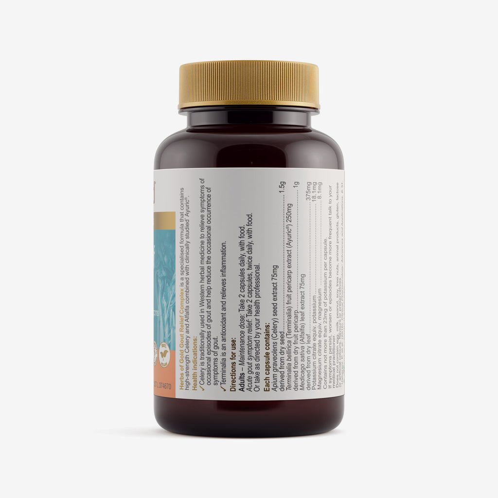Ingredients panel for Herbs of Gold Gout Relief Complex 60 capsules