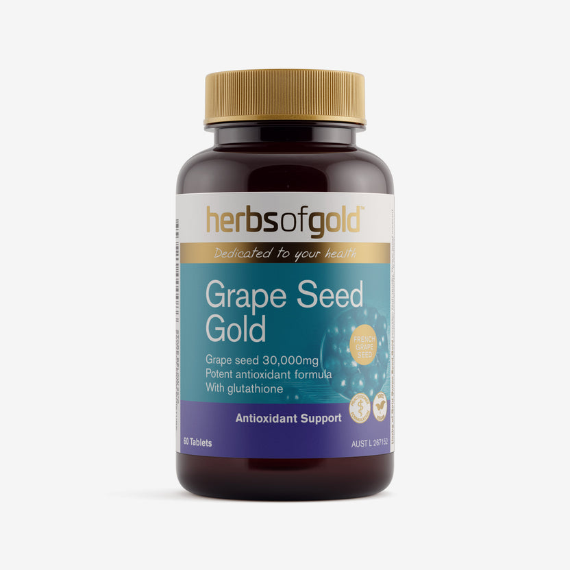 Front view of Herbs of Gold Grape Seed Gold 60 tablets