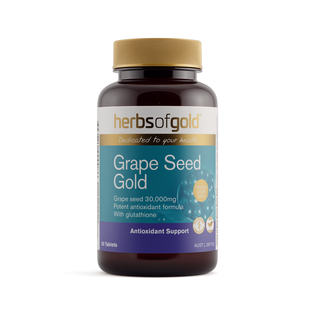 Front view of Herbs of Gold Grape Seed Gold 60 tablets
