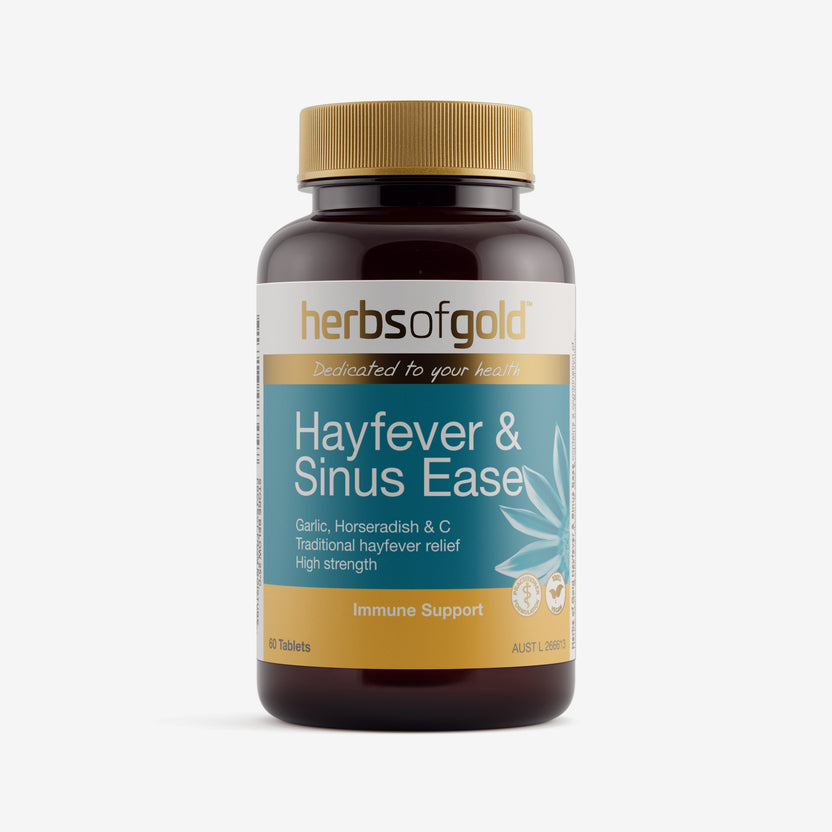 Front view of Herbs of Gold Hayfever & Sinus Ease 60 tablets