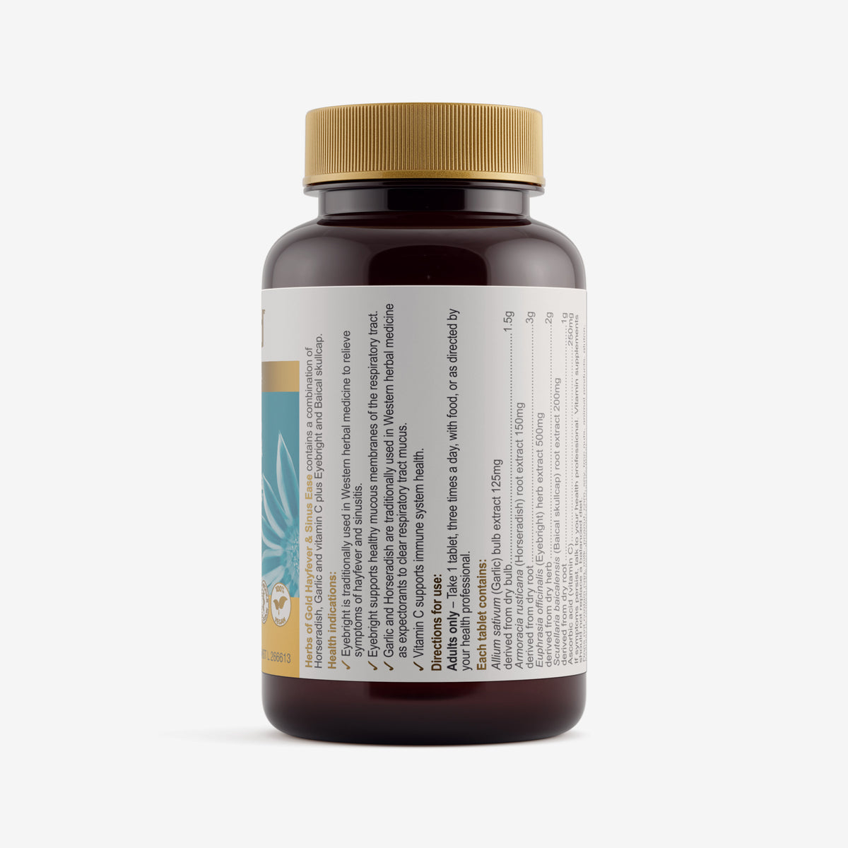 Ingredients panel for Herbs of Gold Hayfever & Sinus Ease 60 tablets