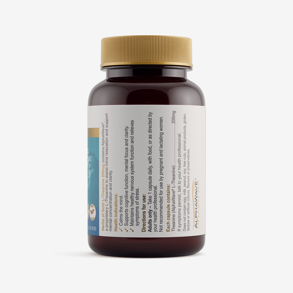Ingredients panel for Herbs of Gold L-Theanine 200mg 30 capsules