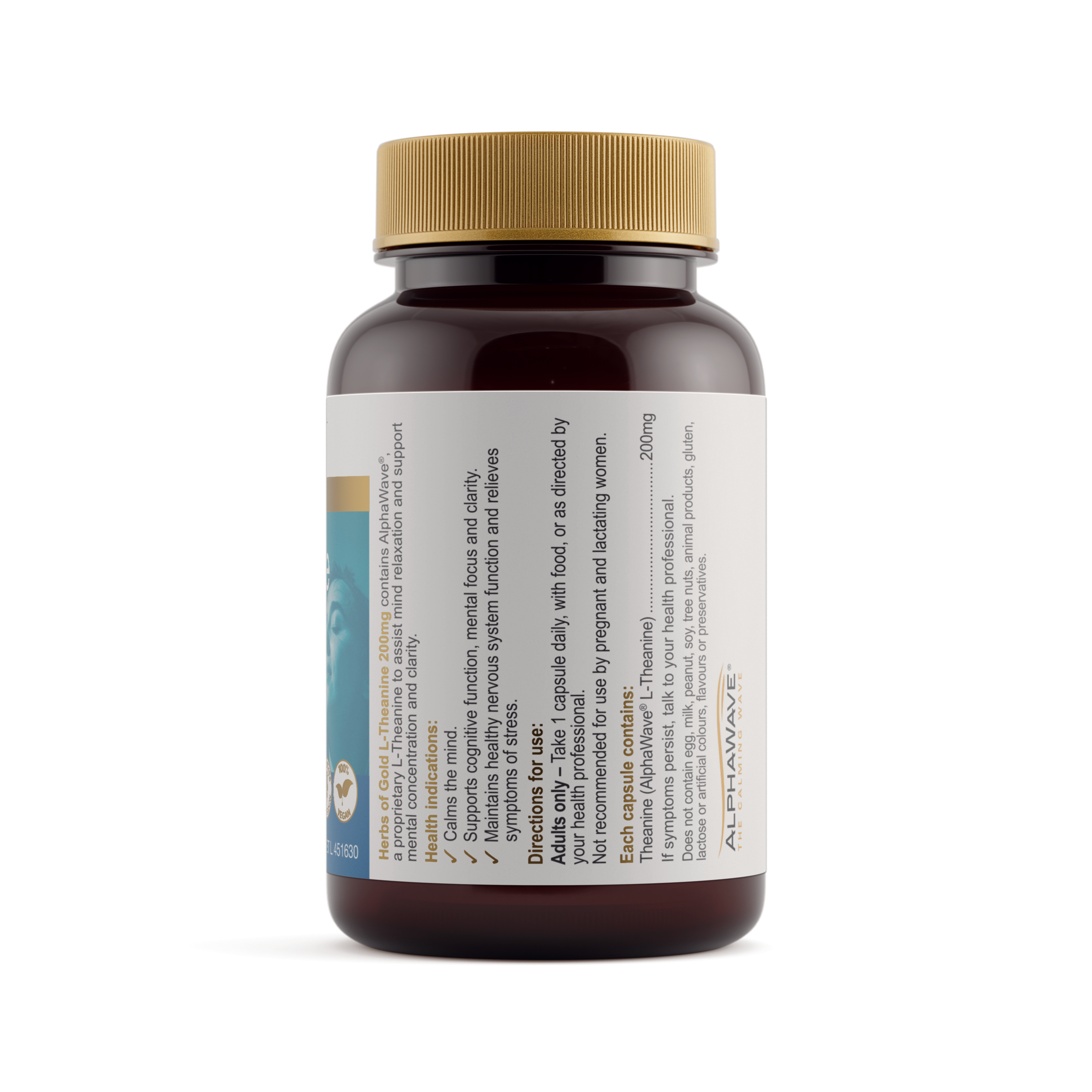 Ingredients panel for Herbs of Gold L-Theanine 200mg 30 capsules