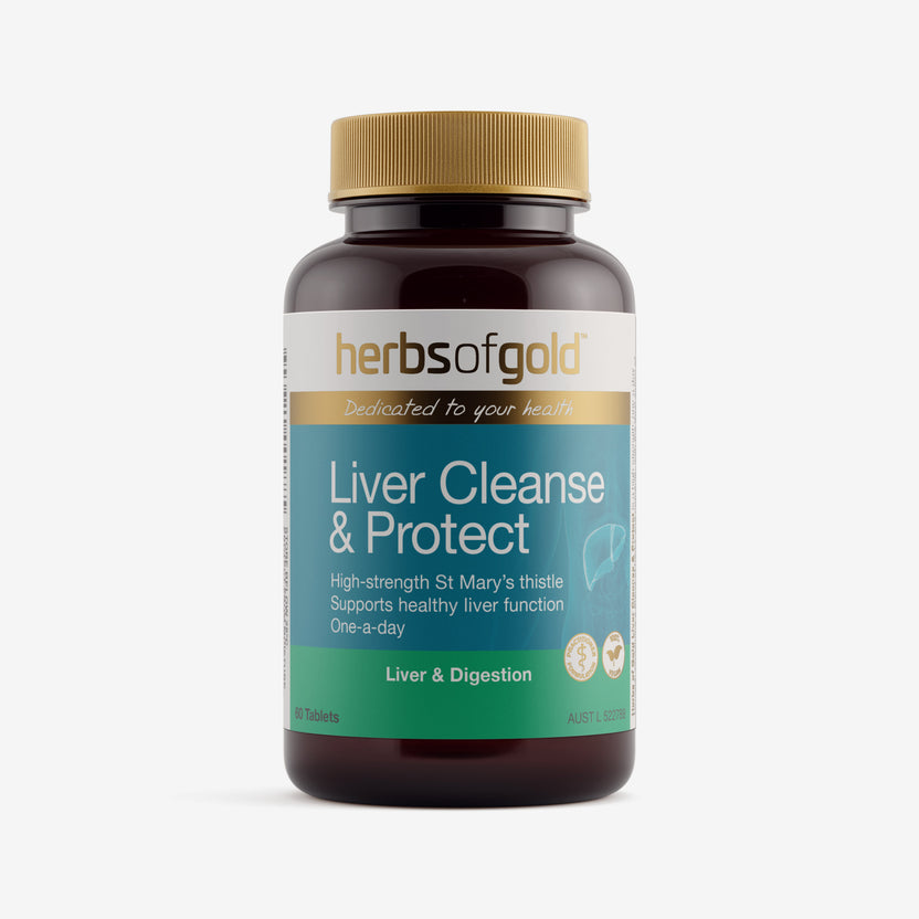 Front view of Herbs of Gold Liver Cleanse & Protect 60 tablets