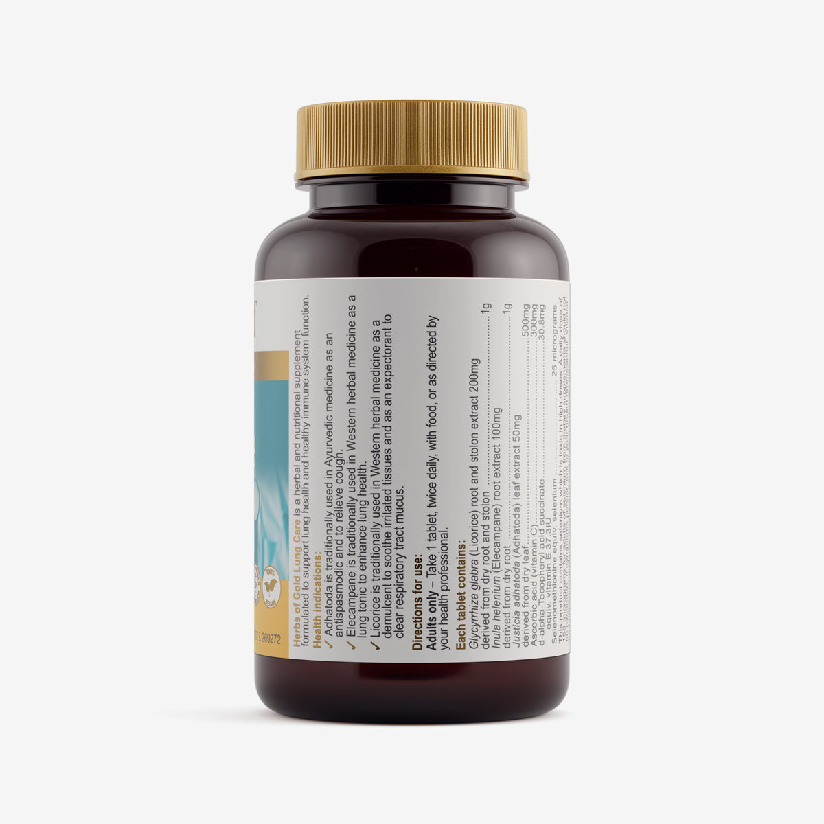 Ingredients panel for Herbs of Gold Lung Care 60 tablets