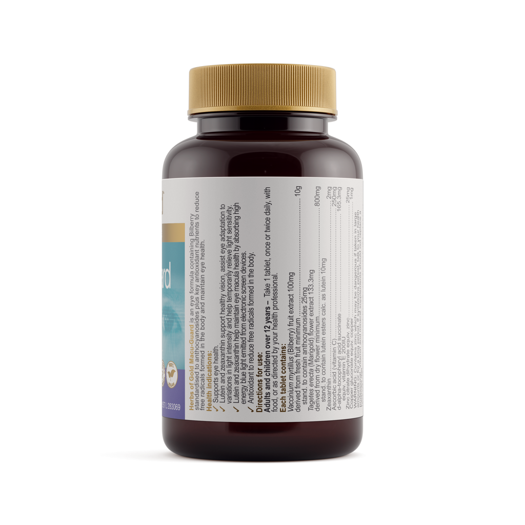 Ingredients panel for Herbs of Gold Macu-Guard 60 capsules