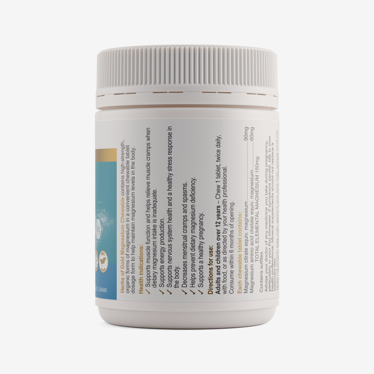 Ingredients panel for Herbs of Gold Magnesium Chewable 60 tablets