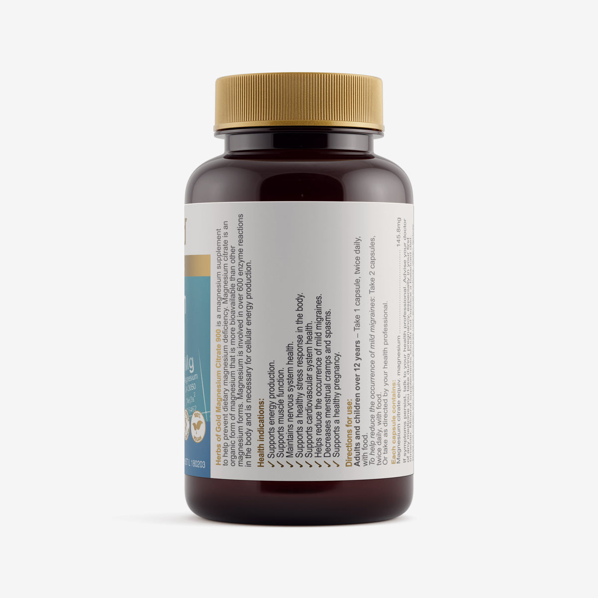 Ingredients panel for Herbs of Gold Magnesium Citrate 900 60 capsules
