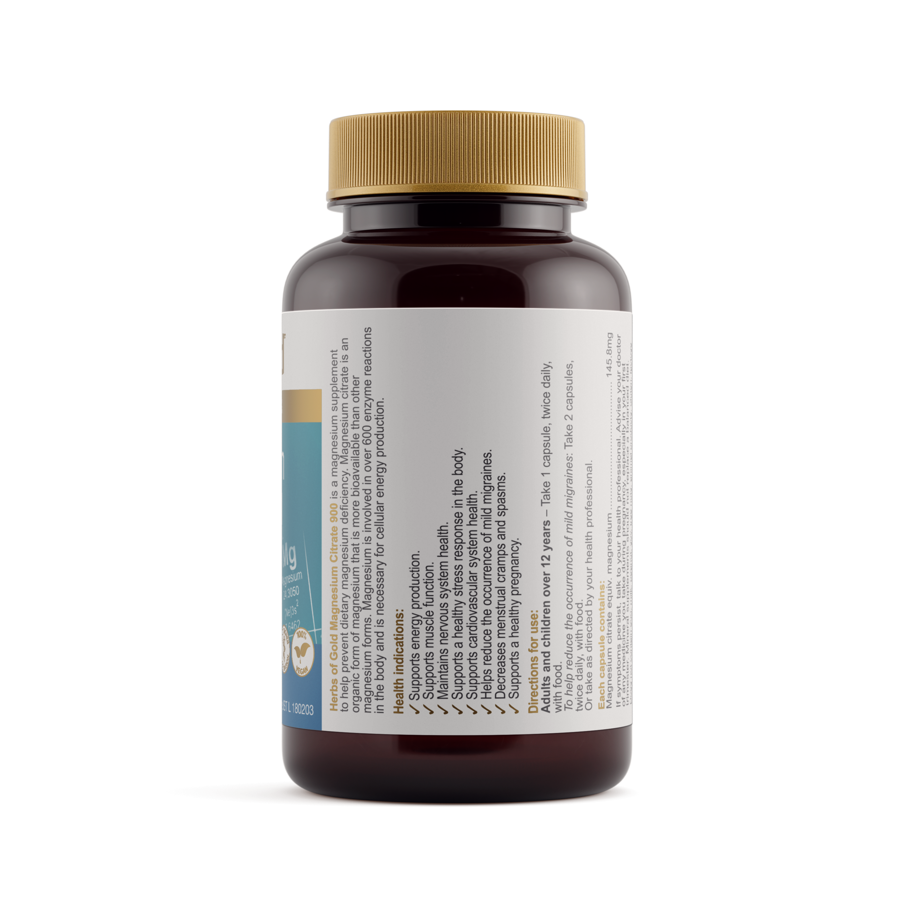 Ingredients panel for Herbs of Gold Magnesium Citrate 900 60 capsules