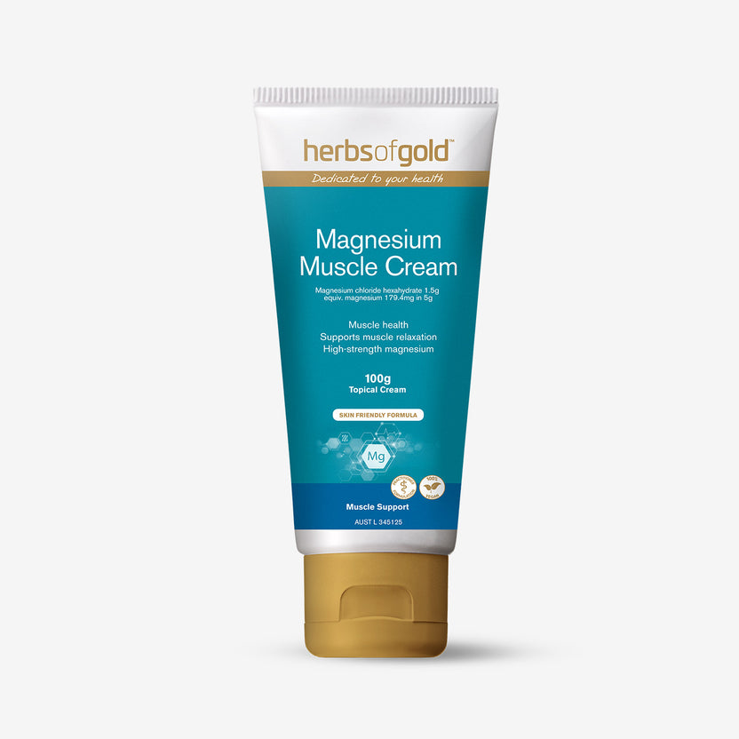 Front view of Herbs of Gold Magnesium Muscle Cream 100g
