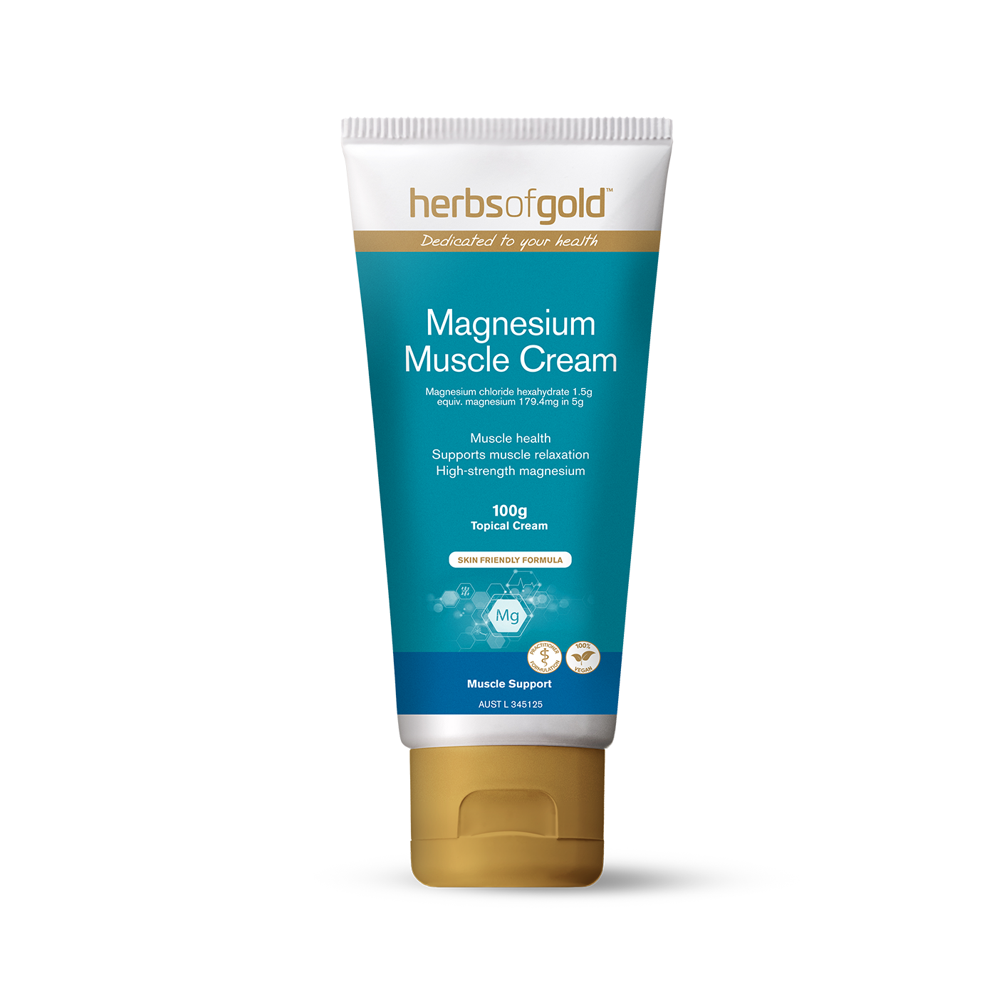 Front view of Herbs of Gold Magnesium Muscle Cream 100g