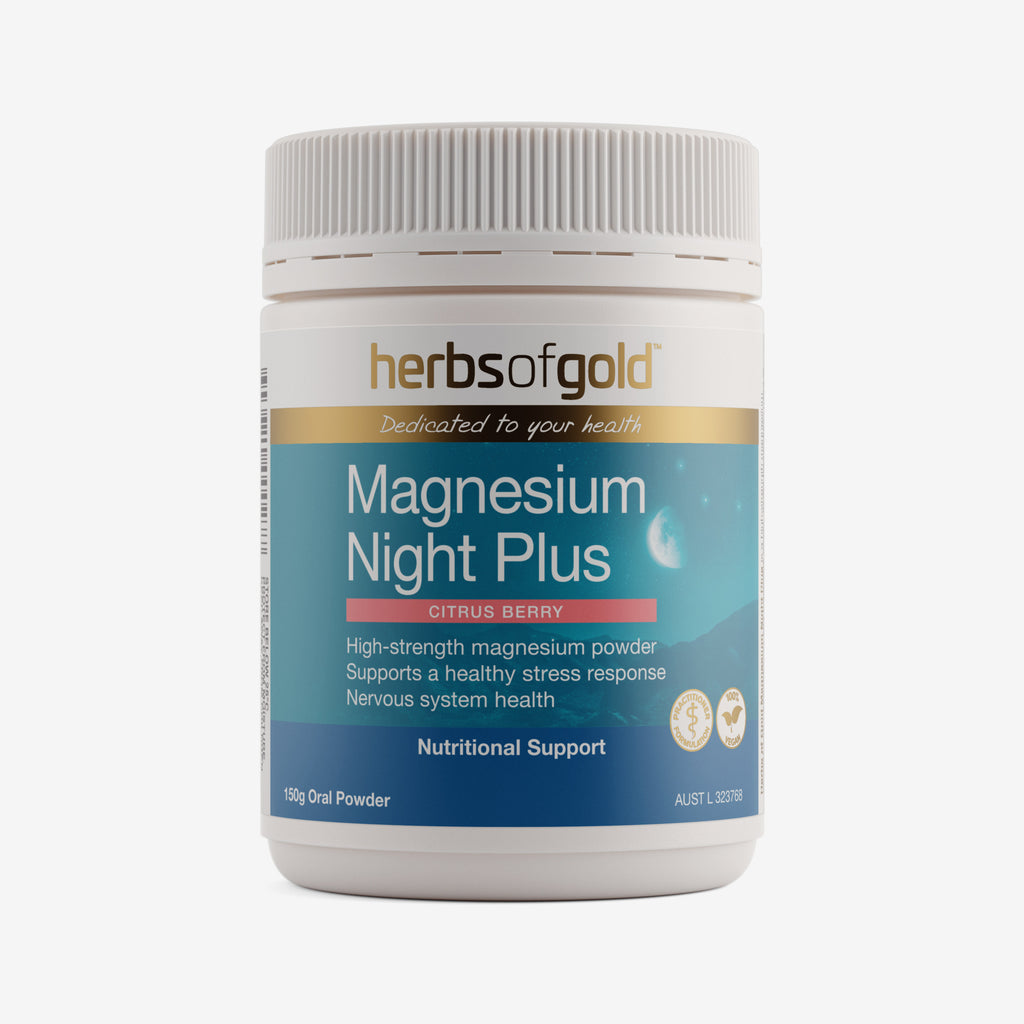 Front view of Herbs of Gold Magnesium Night Plus 300g