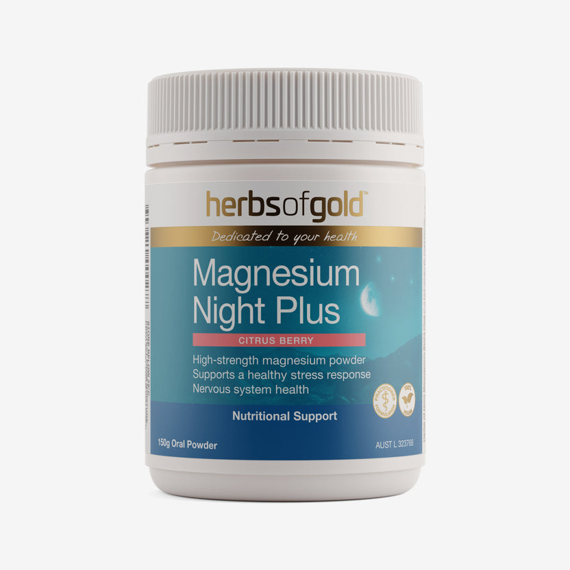 Front view of Herbs of Gold Magnesium Night Plus 300g