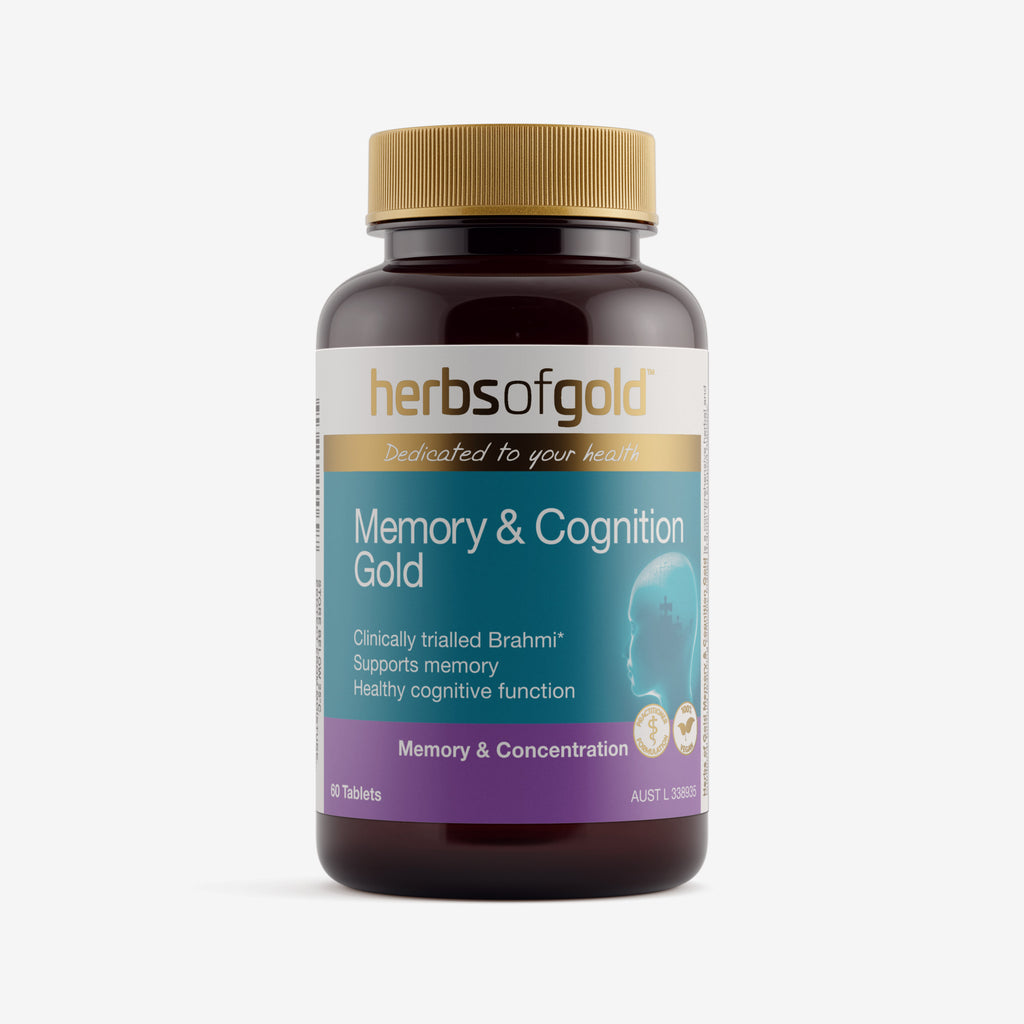 Front view of Herbs of Gold Memory & Cognition Gold 60 tablets