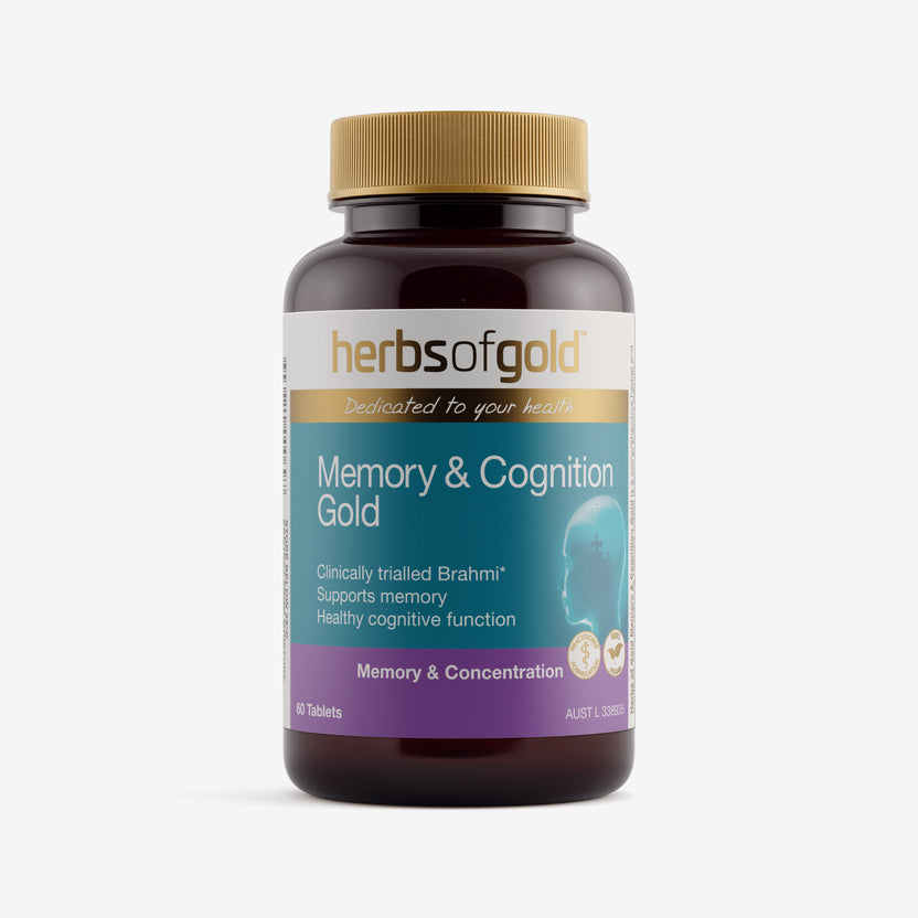 Front view of Herbs of Gold Memory & Cognition Gold 60 tablets
