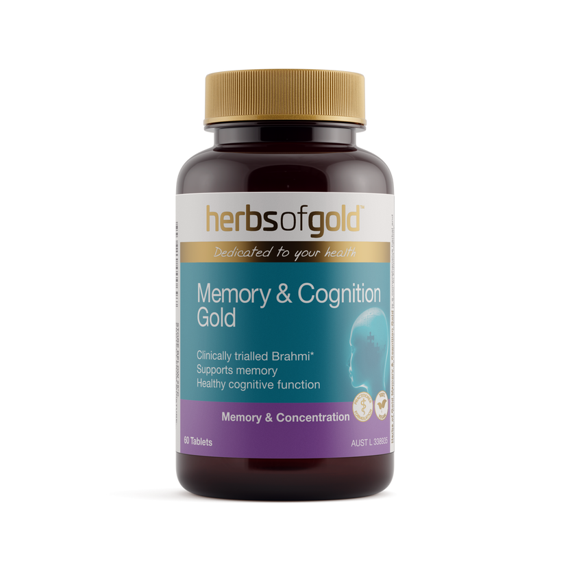 Front view of Herbs of Gold Memory & Cognition Gold 60 tablets