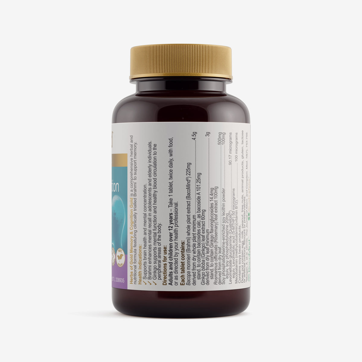 Ingredients panel for Herbs of Gold Memory & Cognition Gold 60 tablets