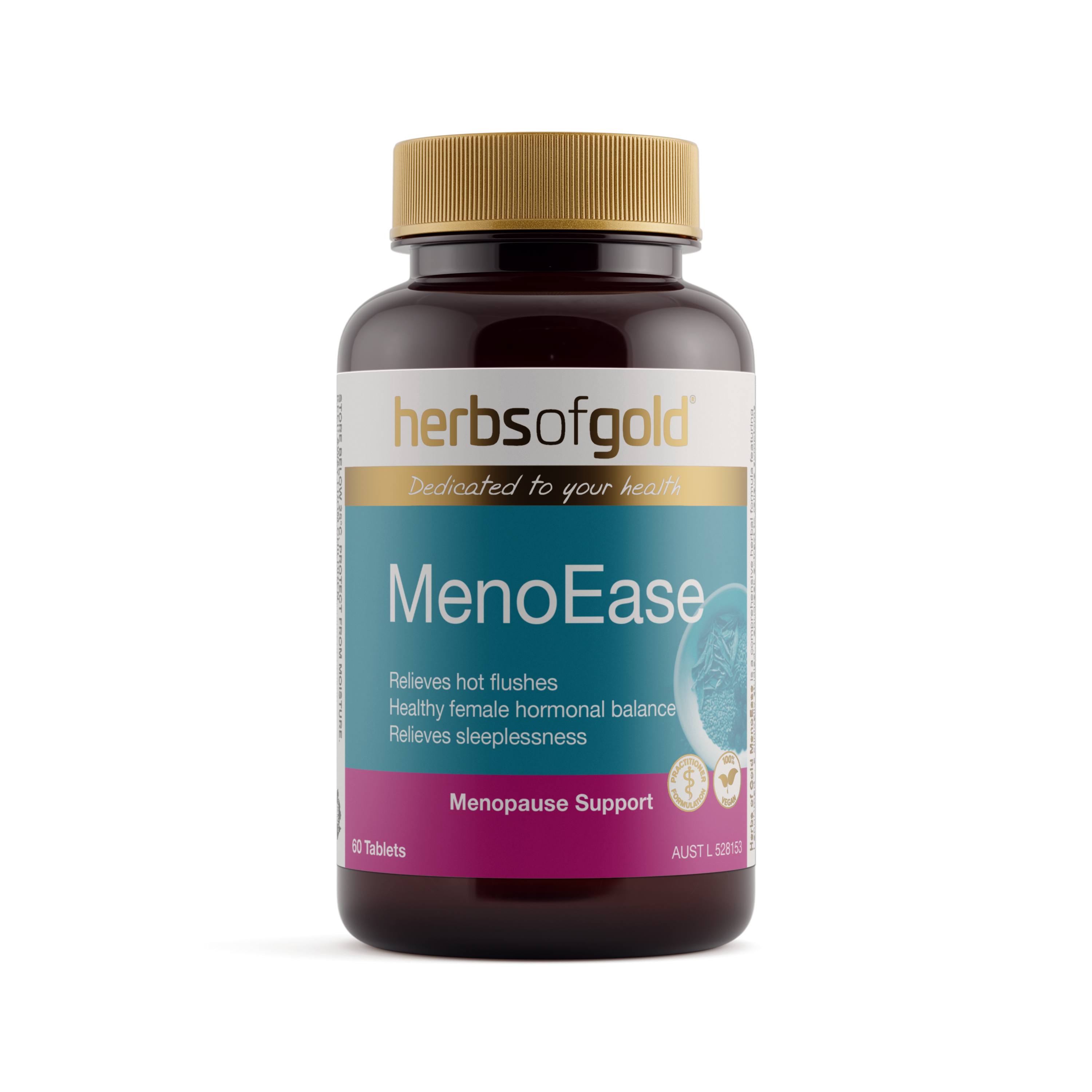 Front view of Herbs of Gold MenoEase 60 tablets