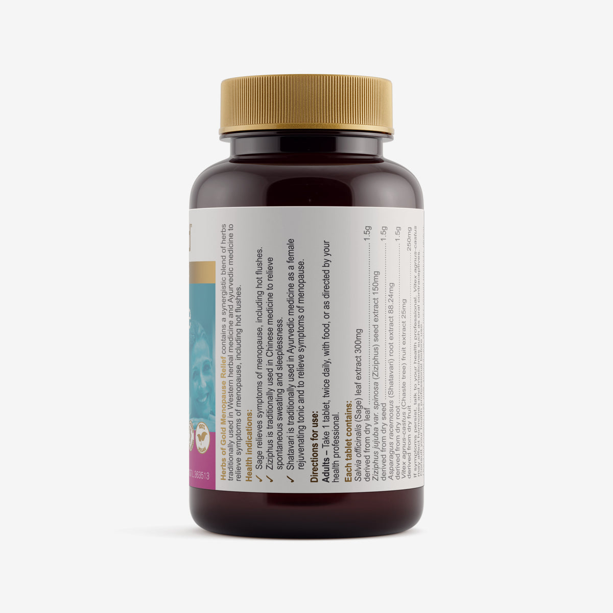 Ingredients panel for Herbs of Gold Menopause Relief 60 tablets