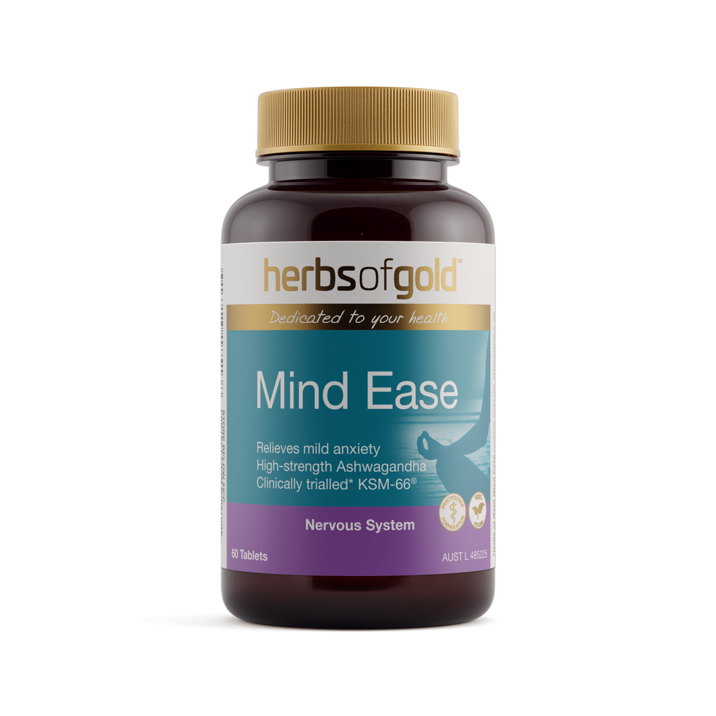 Front view of Herbs of Gold Mind Ease 60 tablets