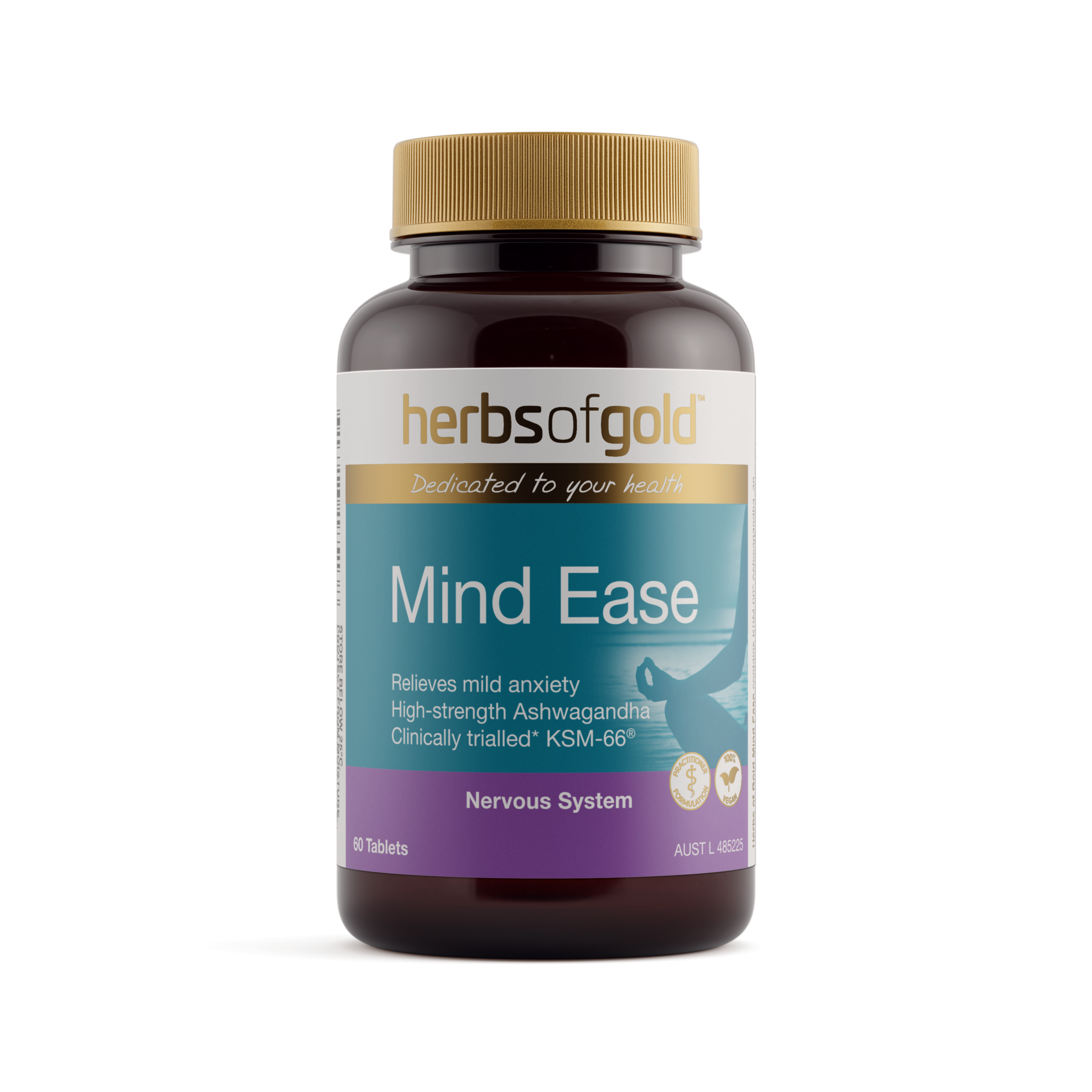 Front view of Herbs of Gold Mind Ease 60 tablets