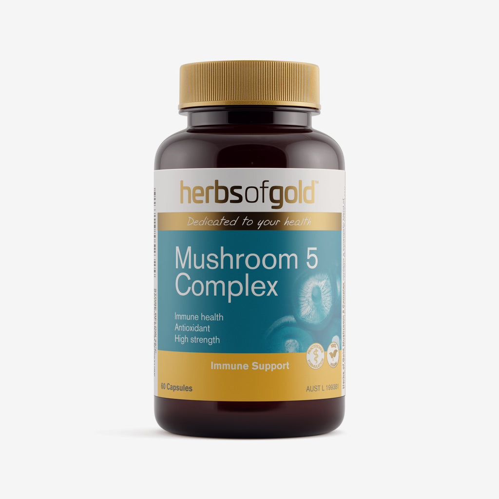 Front view of Herbs of Gold Mushroom 5 Complex 60 capsules