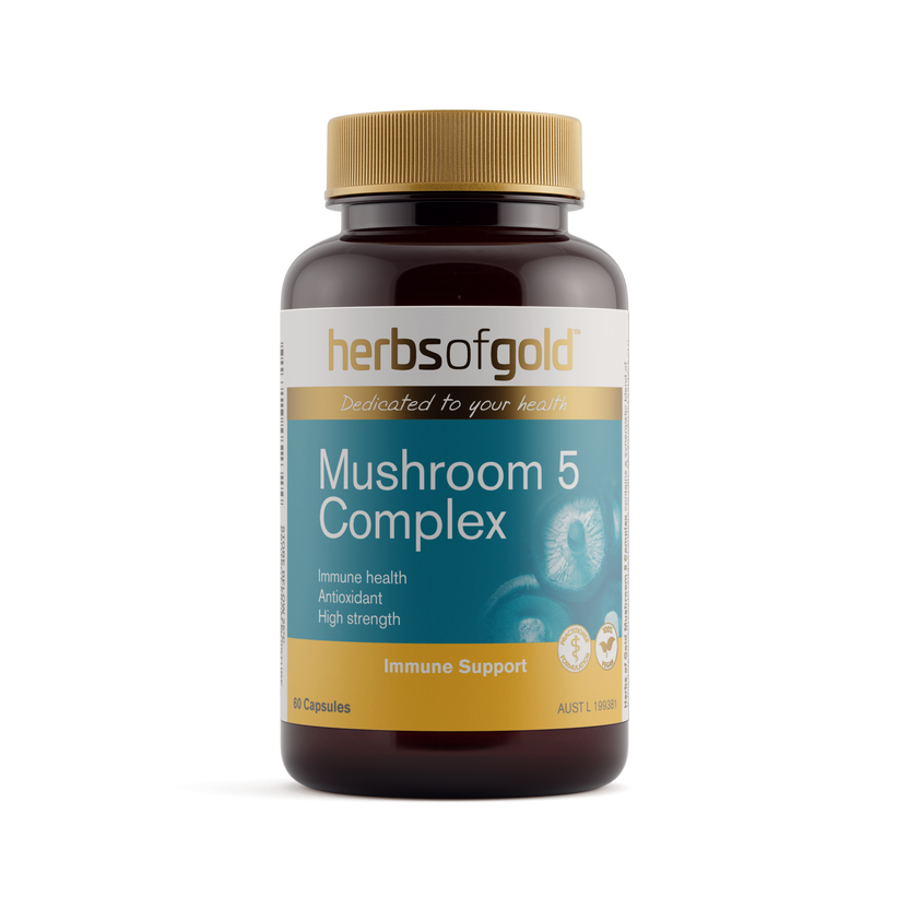 Front view of Herbs of Gold Mushroom 5 Complex 60 capsules