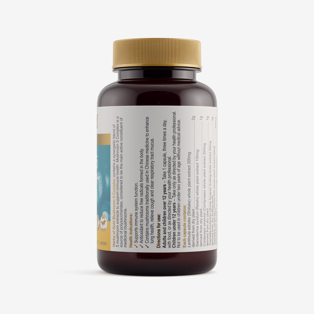 Ingredients panel for Herbs of Gold Mushroom 5 Complex 60 capsules