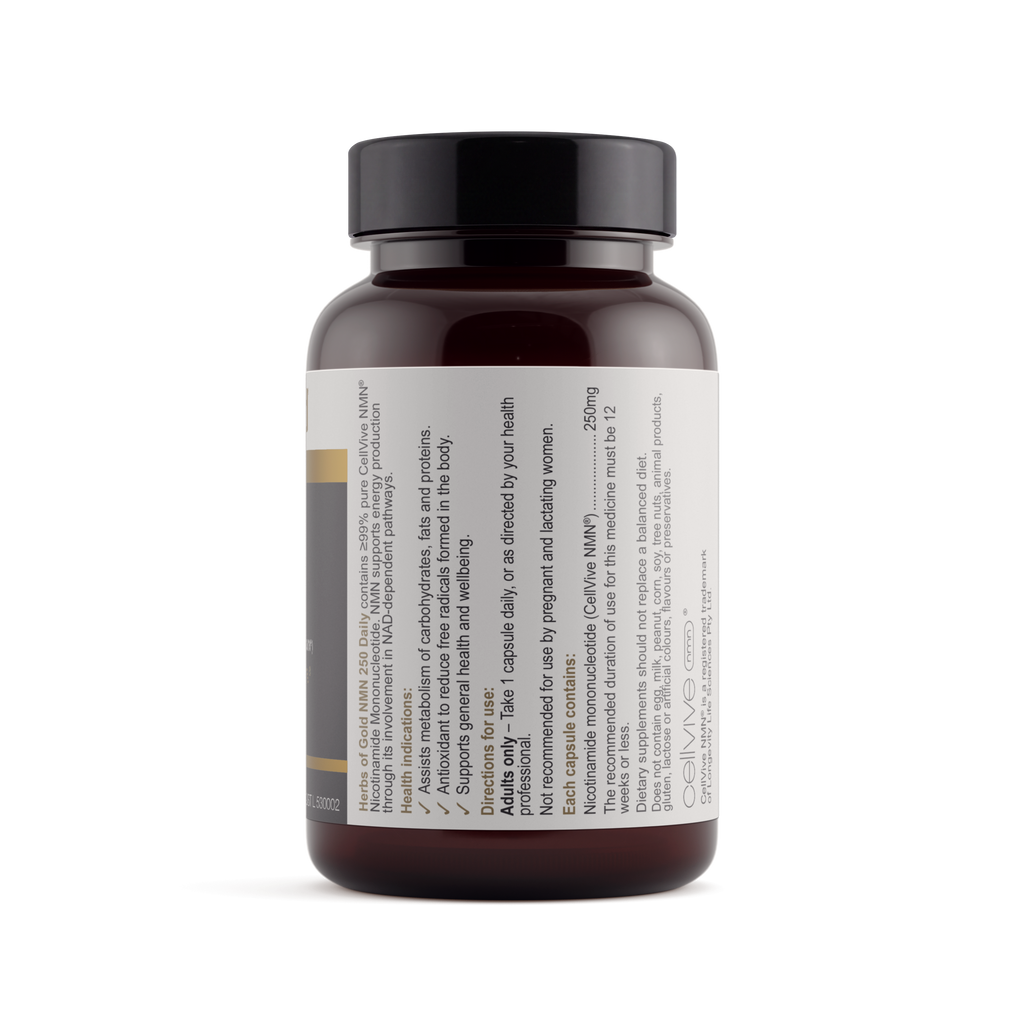 Ingredients panel for Herbs of Gold NMN 250 Daily 30 capsules