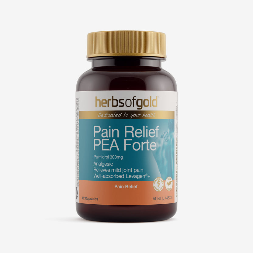 Front view of Herbs of Gold Pain Relief PEA Forte 42 capsules