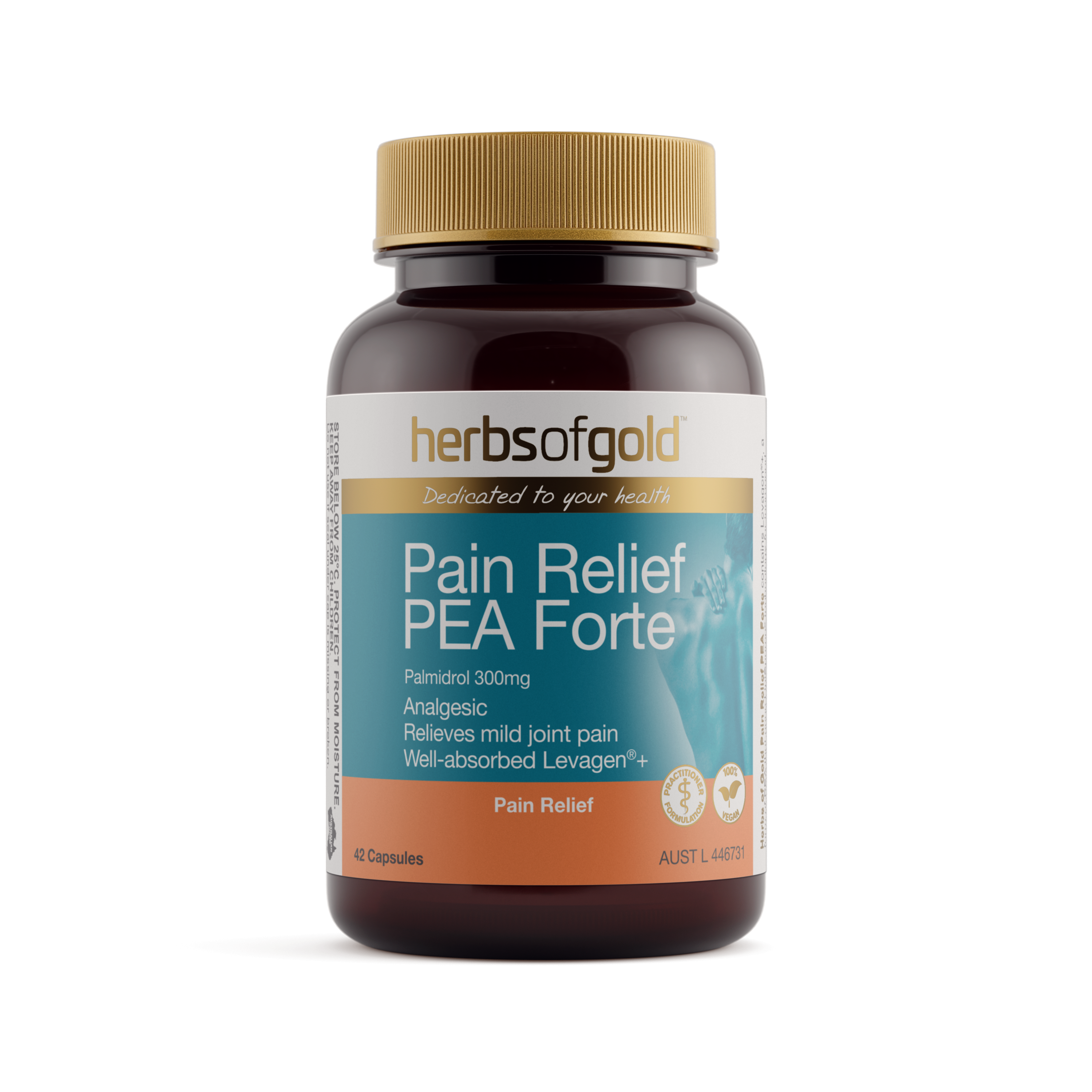 Front view of Herbs of Gold Pain Relief PEA Forte 42 capsules