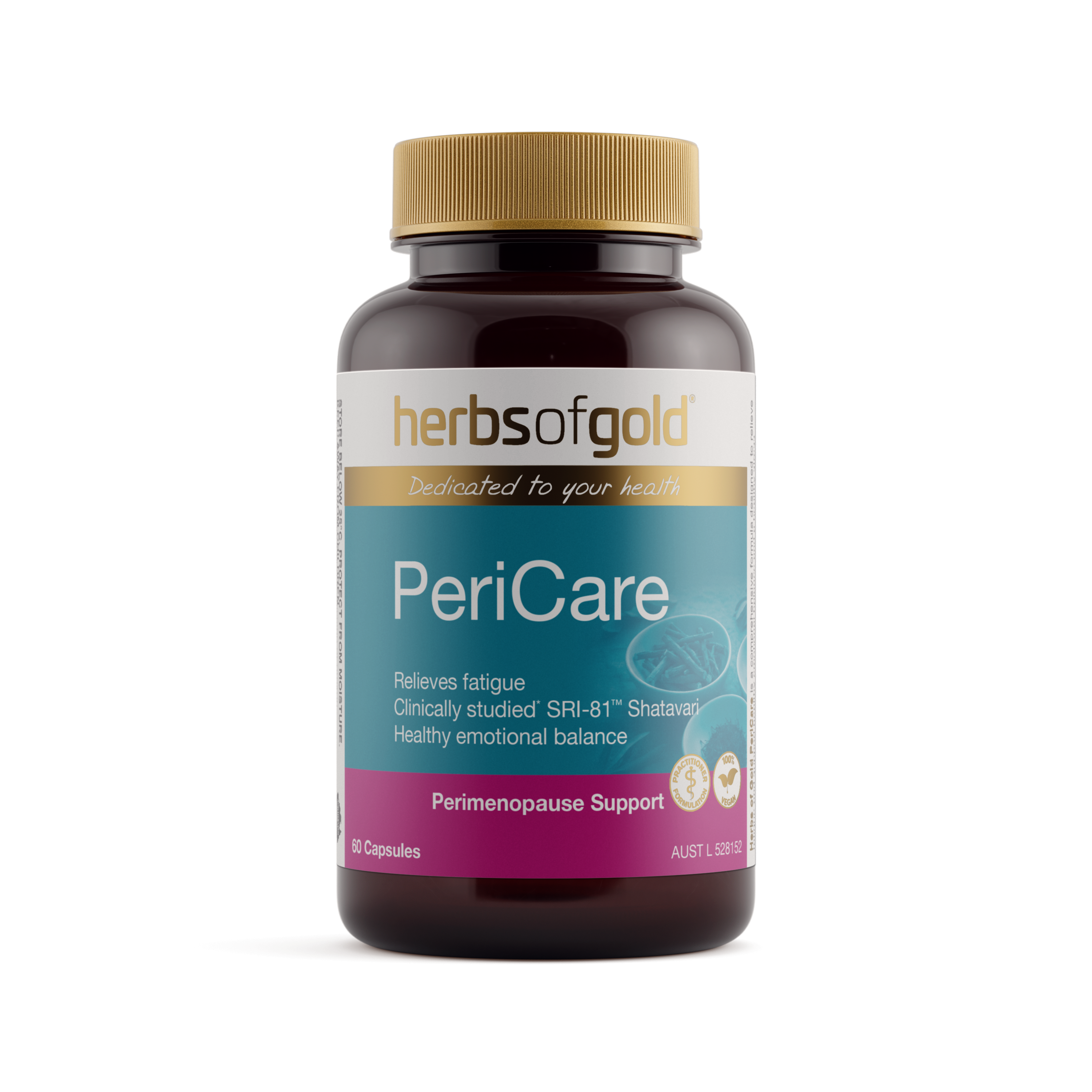 Front view of Herbs of Gold PeriCare 60 capsules
