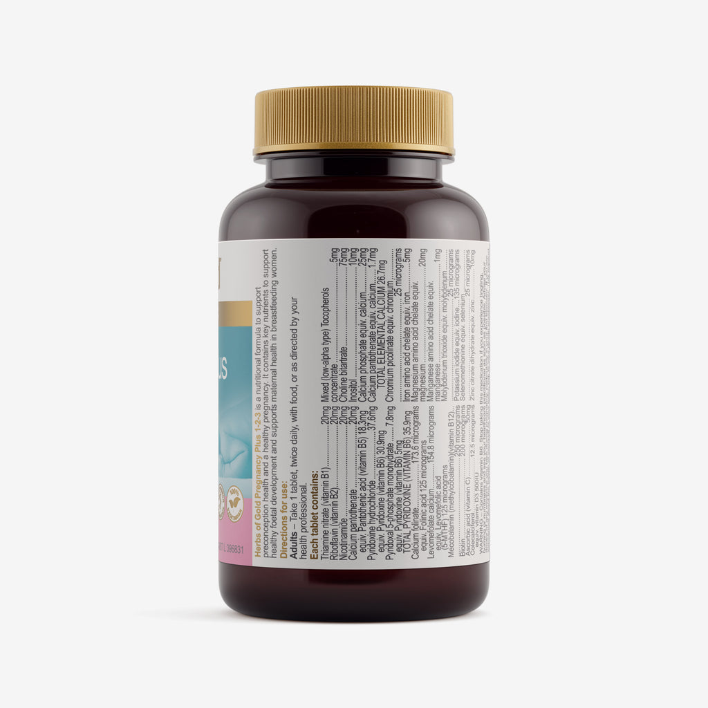 Ingredients panel for Herbs of Gold Pregnancy Plus 1-2-3 60 tablets
