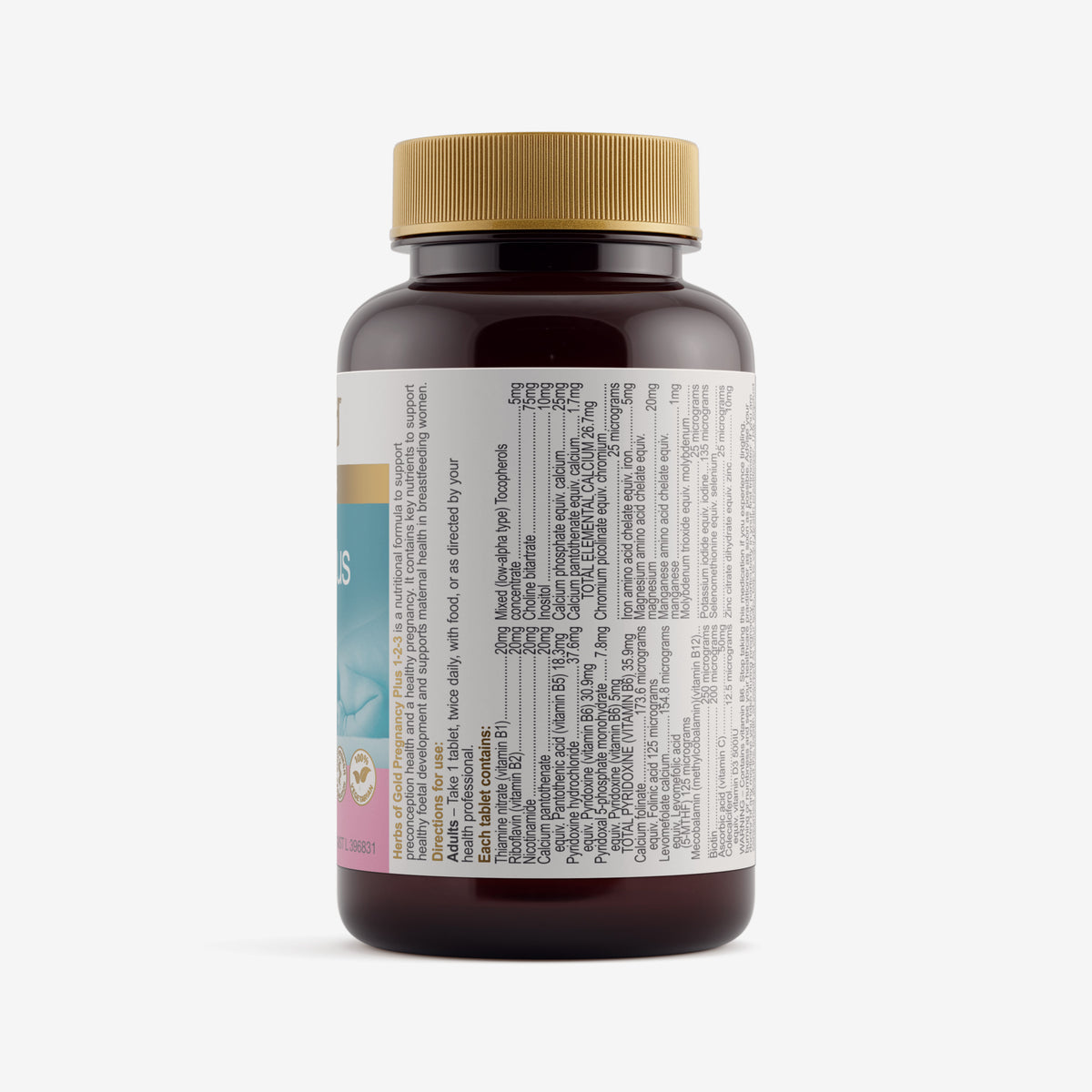 Ingredients panel for Herbs of Gold Pregnancy Plus 1-2-3 60 tablets