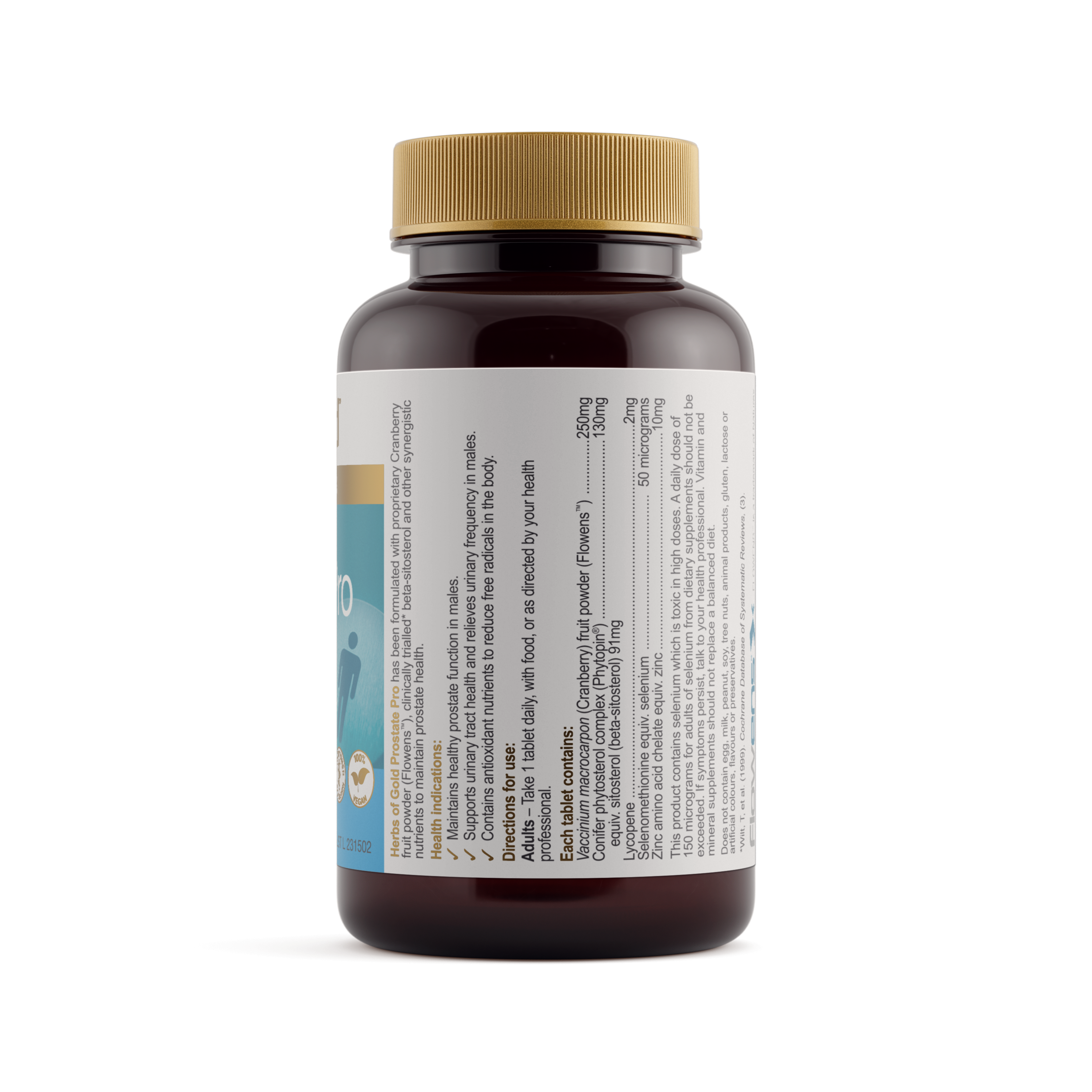 Ingredients panel for Herbs of Gold Prostate Pro 60 tablets