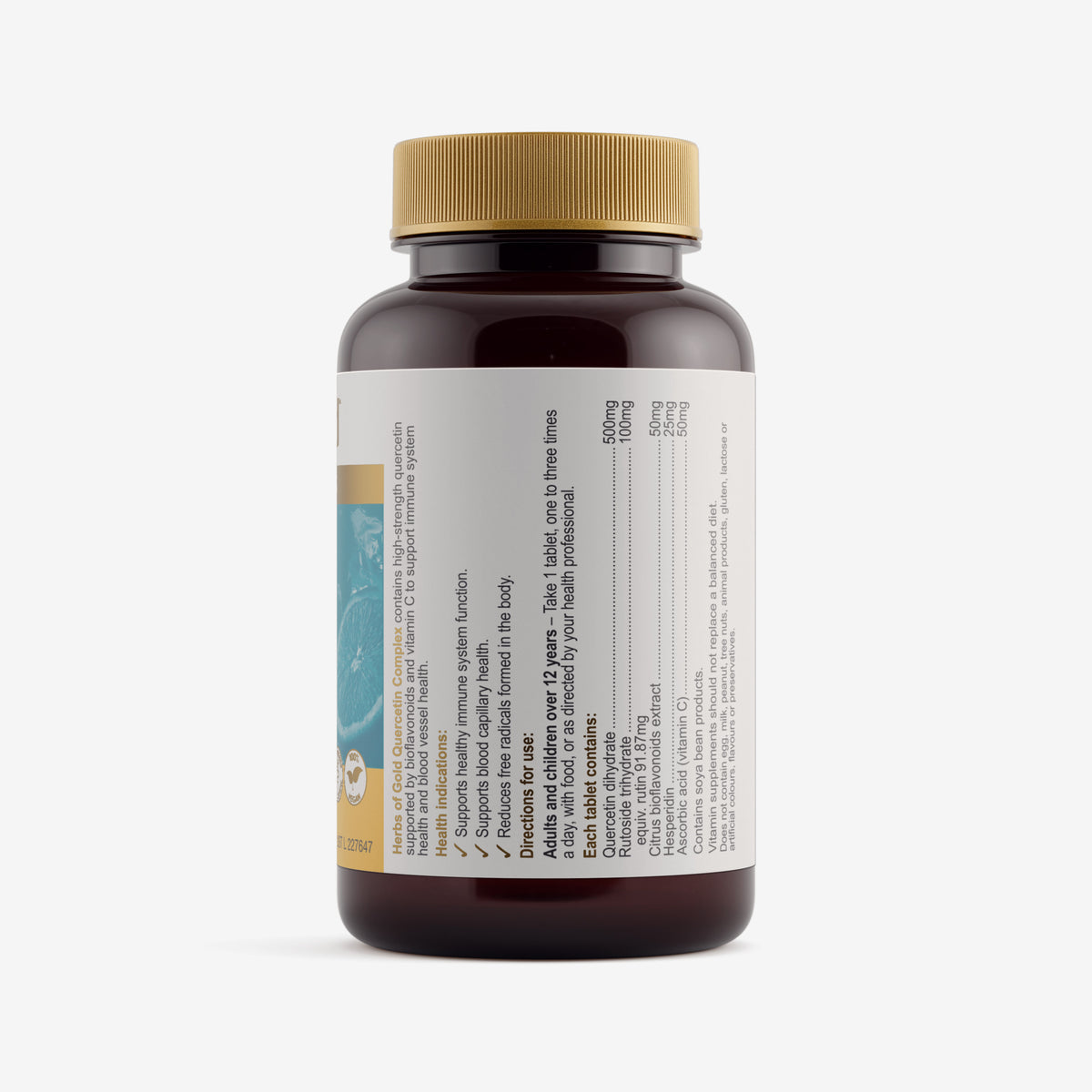 Ingredients panel for Herbs of Gold Quercetin Complex 60 capsules
