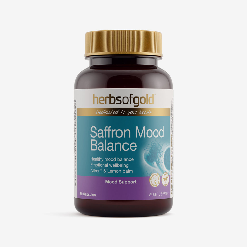 Front view of Herbs of Gold Saffron Mood Balance 60 capsules
