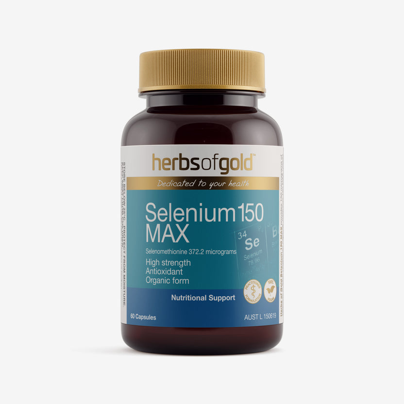 Front view of Herbs of Gold Selenium 150 Max 60 capsules