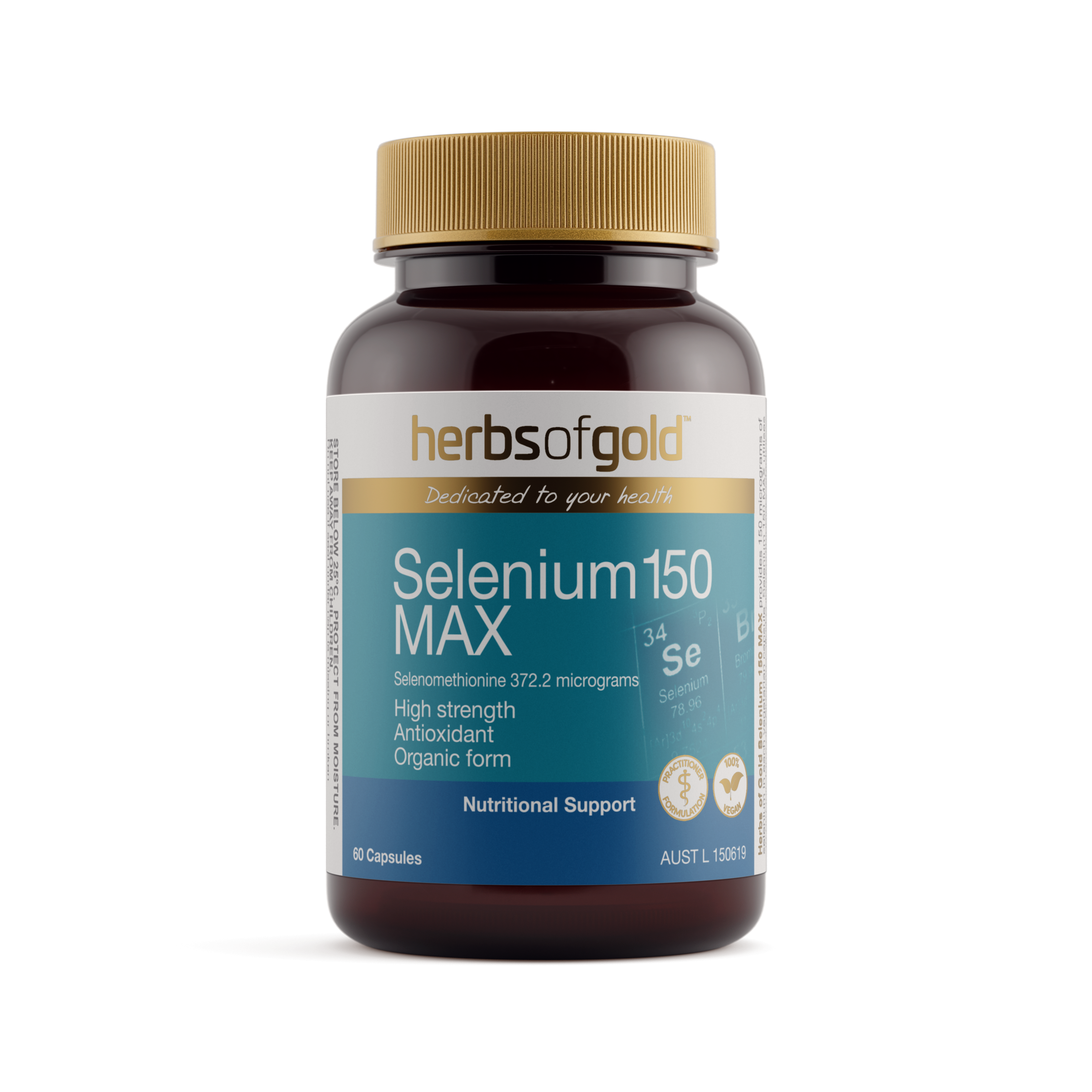 Front view of Herbs of Gold Selenium 150 Max 60 capsules