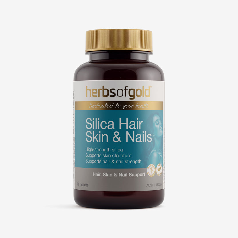 Front view of Herbs of Gold Silica Hair Skin & Nails 60 tablets