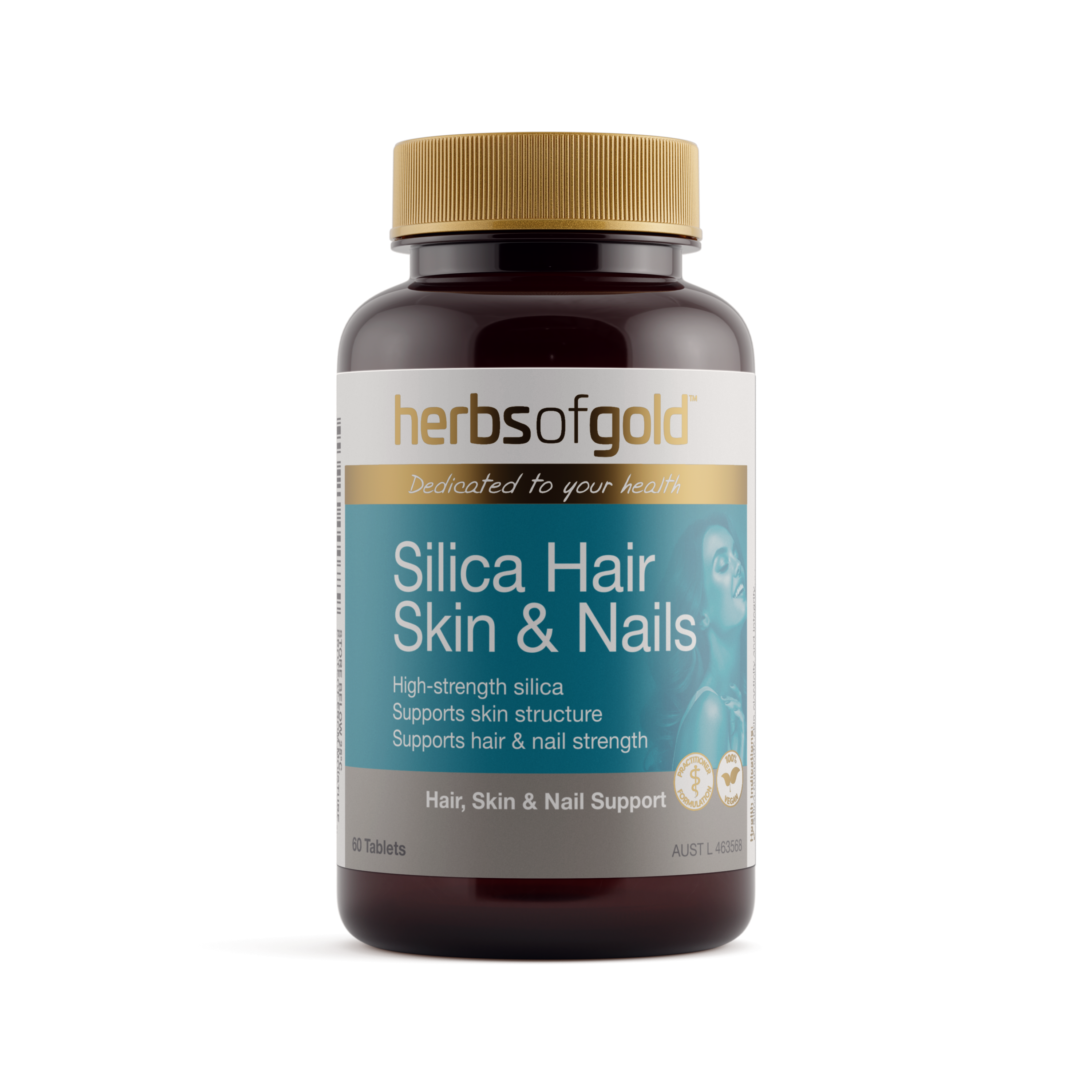 Front view of Herbs of Gold Silica Hair Skin & Nails 60 tablets