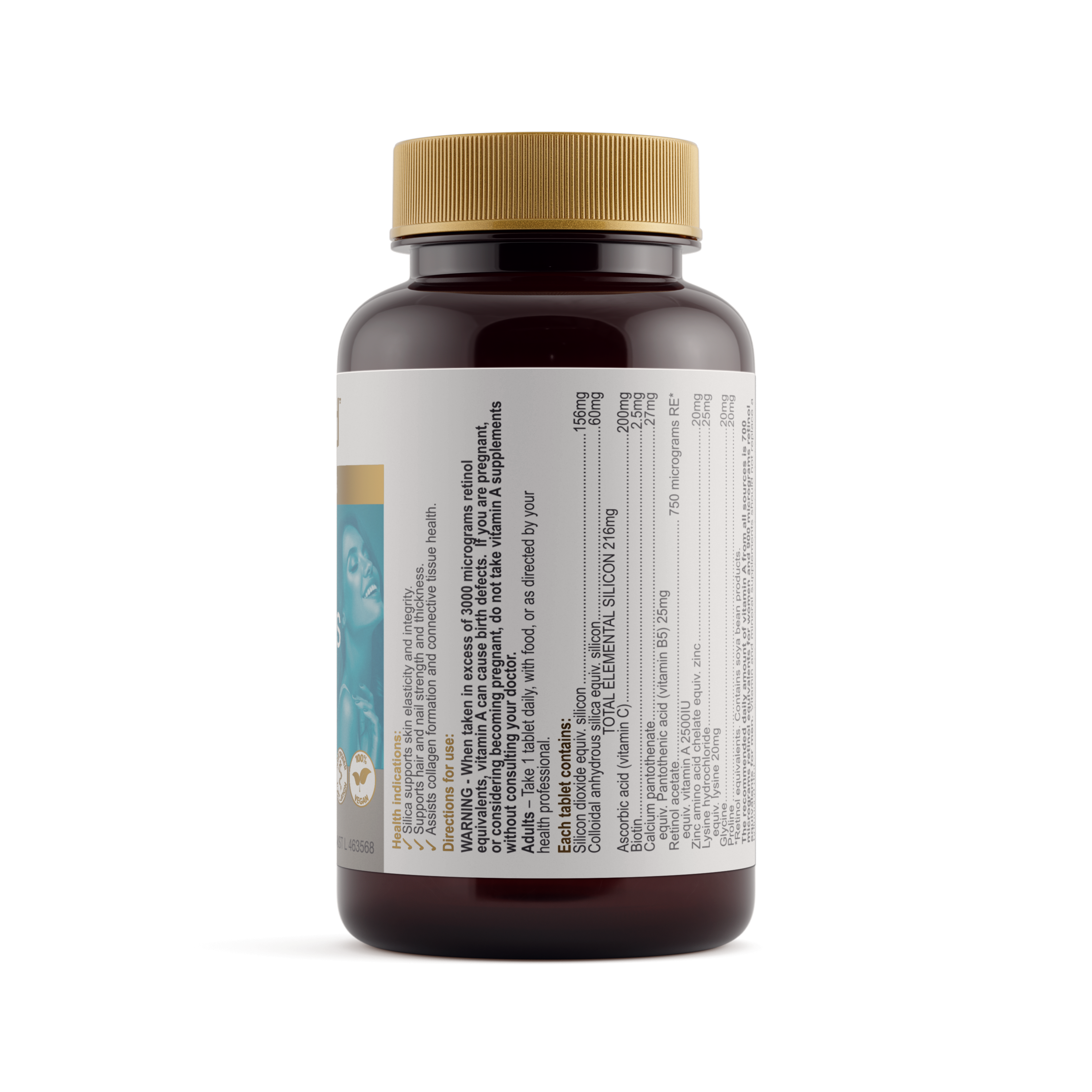Ingredients panel for Herbs of Gold Silica Hair Skin & Nails 60 tablets